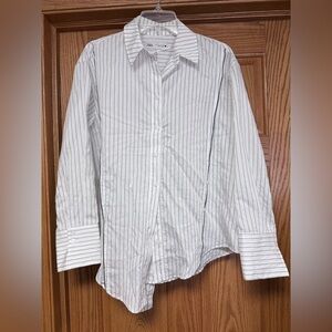 Zara Women's White Shirt with Thin Gray Pinstripes